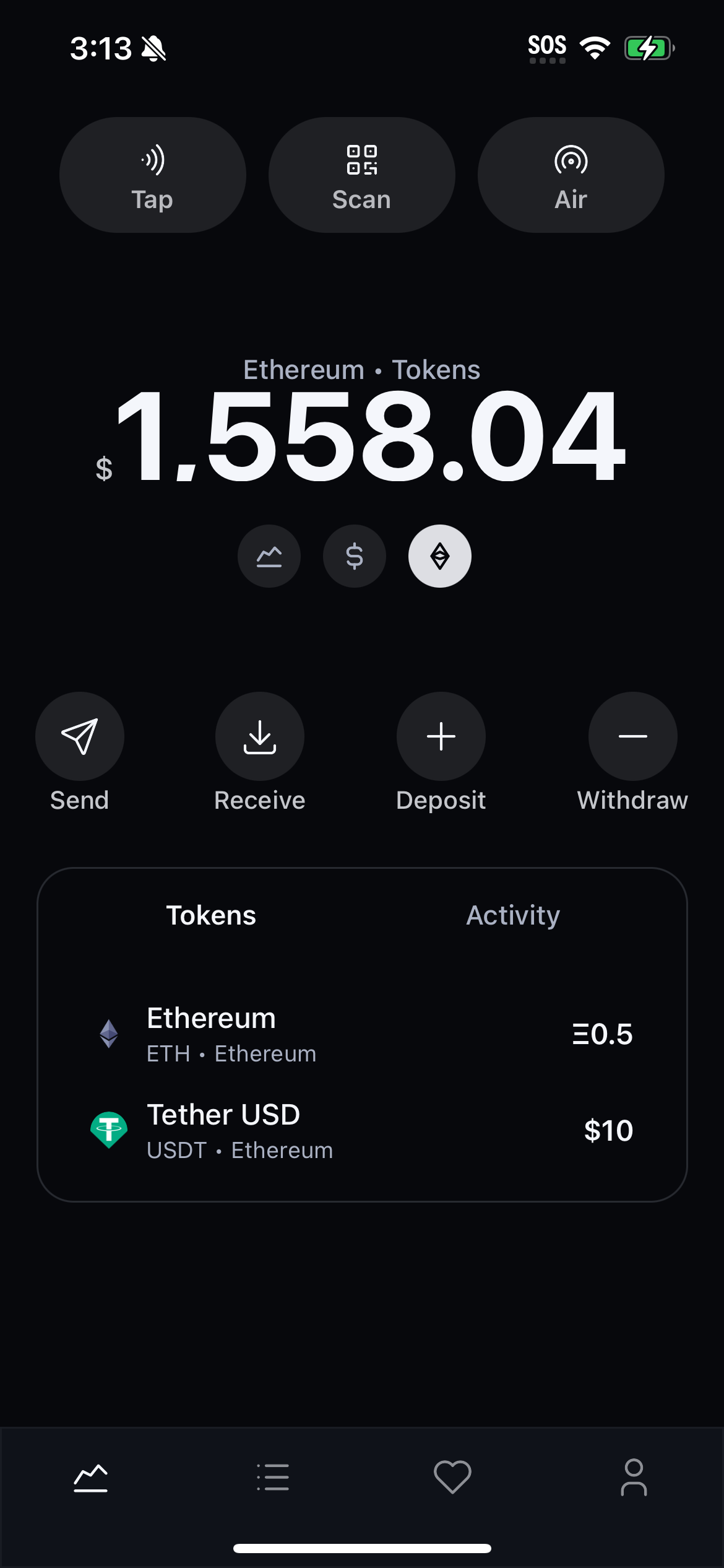 Ethereum wallet showing redeemed tokens